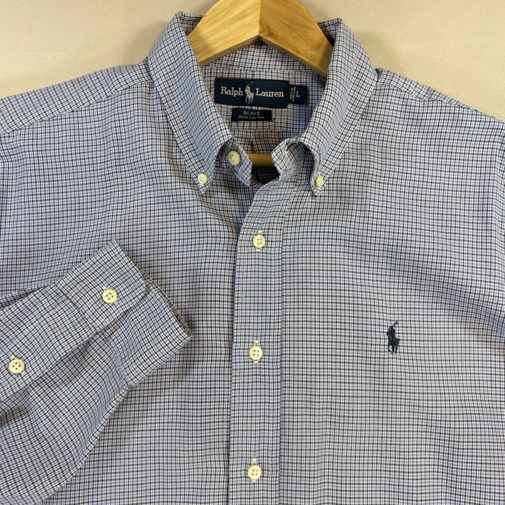 Ralph Lauren Blake Shirt Mens L Blue Check Pony Vintage Button Down Work Shirt